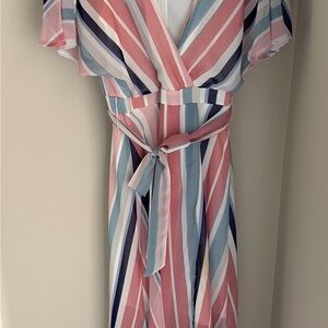 Striped Pink and Blue Wrap Dress